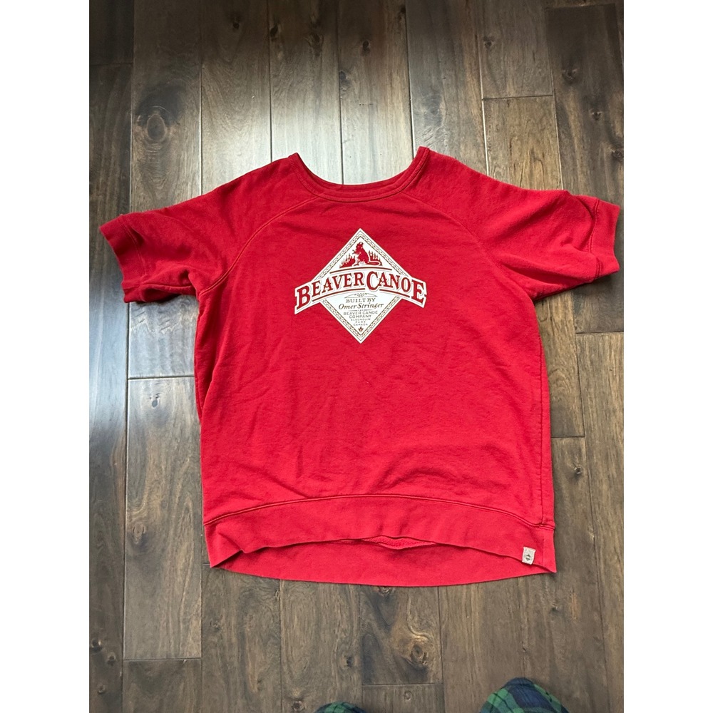 Beaver Canoe Short Sleeve Sweatshirt XL Red Vintage Graphic Raglan Logo Rare‎